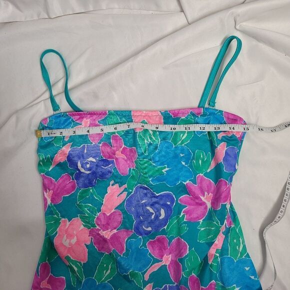 VINTAGE 90s one piece swimsuit florescent floral print‎ with detachable straps M - Picture 12 of 14
